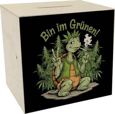 Produktbild von Bekiffte Schildkröte - Bin im Grünen Spardose aus Holz