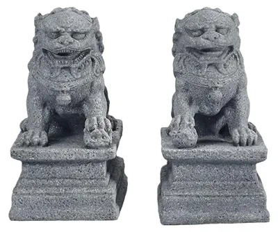 2er-Set Kleine Löwen-Skulptur aus Sandstein, Feng-Shui-Deko