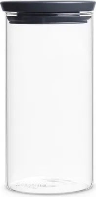 Produktbild von Brabantia Stapelbarer Glasbehälter mit Deckel Dunkelgrau, Vorratsglas, Vorratsbehälter, Vorratsdose, 0.35 Liter, 298301