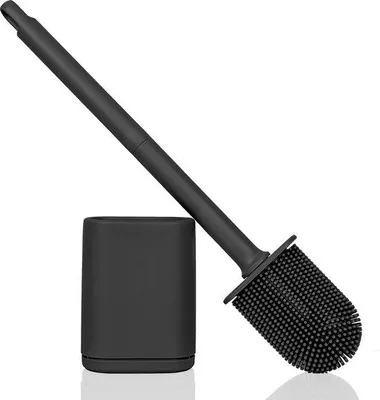 Image de Brosse de toilettes en silicone, brosse de toilettes hygiénique avec support, fixation murale, sans installation, facile à nettoyer (noir, 1 pièce)