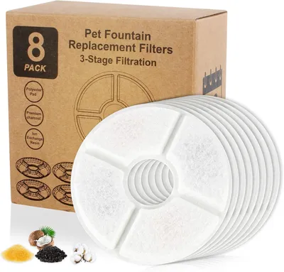 Produktbild von Ersatzfilter für Katzenbrunnen – 8 Stück Aktivkohlefilter – für runde Brunnen