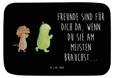 Produktbild von Mr. & Mrs. Panda Badvorleger Schildkröte Maus - Schwarz - Geschenk, Freunde, duschmatte, Duschvorleger, Badezimmerteppich, Badematte, Badteppich