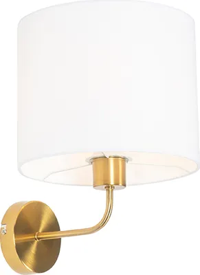 Produktbild von QAZQA - Klassisch I Antik Klassische Wandleuchte Gold I Messingfarbener Stoffschirm weiß - Cas I Wohnzimmer I Schlafzimmer - Stahl Rund - LED geeignet E27