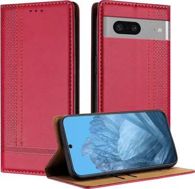 Obrázek produktu pro Pouzdro pro Google Pixel 7 kožené flipové pouzdro s funkcí stojánku červené