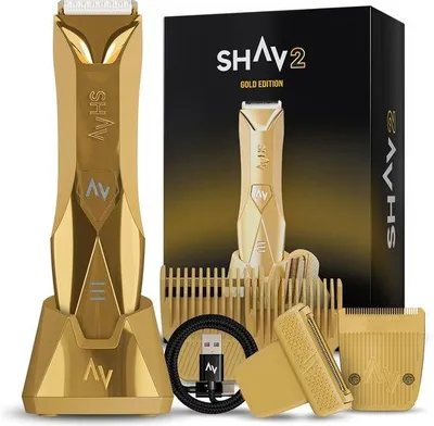 Productafbeelding van SnelShoppen - Intieme Scheerapparaat Man, 2-in-1 Bodygroomer Heren, Waterdicht, LED, USB-C, Huidvriendelijk, Geschikt voor Nat en Droog Scheren, Goud