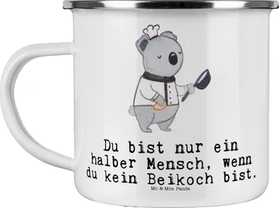 Produktbild von Mr. & Mrs. Panda Teetasse Beikoch Herz - Weiß - Geschenk, Spruch, Emaille Tasse, Beruf, Restaurant, Becher, Teebecher, Motivtasse, Kaffeepott, Lustig, Gastronomie