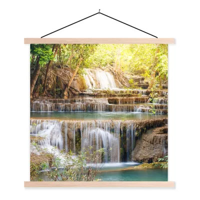 Produktbild von MuchoWow® Textilposter Sonne - Wasserfall - Landschaft 60x60 cm mit holzfarbenen Rahmen - Wanddekoration