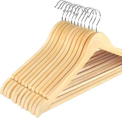 Image de Cintres en bois massif, lot de 12, cintres pivotants à 360° en bois massif avec boucles, antidérapants, couleur naturelle