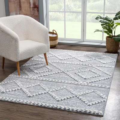 Produktbild von Teppich Hochflor Wohnzimmer - 120x170 cm - Landhaus Ethno - Hochtief-Muster/ 3D-Effekt