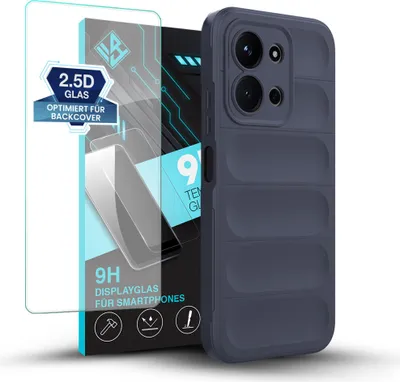 Produktbild von Handy Hülle für Xiaomi Redmi 15C mit 9H Displayglas Displayschutz Plus Grip Case Cover Schutzhülle Softgrip Farbe: Dunkelblau