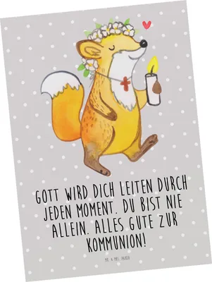 Produktbild von Mr. & Mrs. Panda Postkarte Fuchs Kommunion Mädchen - Grau Pastell - Geschenk, Gott, Ansichtskarten, Grußkarte, Liebe, Gläubig, bildkarte, Postkarten, Glauben
