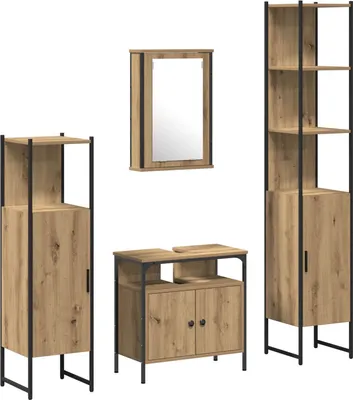 Produktbild von Möbel 4-teiliges Badezimmermöbel Set aus Eichen-Holzwerkstoff - Badezimmer 3334426