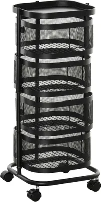 Immagine prodotto di Carrello da cucina girevole a 4 ripiani con ruote, nero, 33x33x77 cm