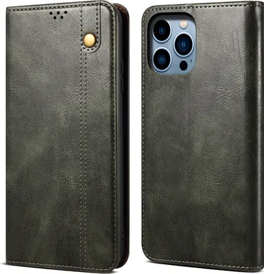 Produktbild von iPhone 15 Pro Hülle, Leder Flip Brieftasche Schutzhülle für iPhone 15 Pro Grün