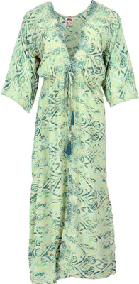 Produktbild von Kimonokleid, Seidig Glänzender Boho Kimono, Kimonomantel - Grün/petrol, Damen, Polyester, Kimono
