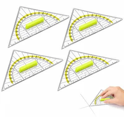Produktbild von 4 Geodreiecke mit Griff, 15 cm, transparentes Kunststoff, Winkelmessinstrument