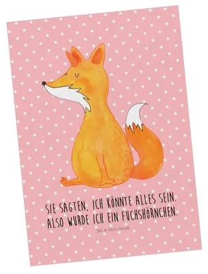 Produktbild von Mr. & Mrs. Panda Postkarte Einhorn Fuchs - Rot Pastell - Geschenk, Unicorns, Ansichtskarten, Einhörner, bildkarte, Ansichtskarte, Fuchshörnchen, Füchse, Grußkarte