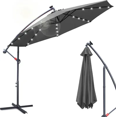 Image de Aopunly Parasol Parapluie de jardin Pavillon avec éclairage LED 350cm - Gris