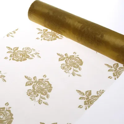 Produktbild von Festlicher Tischläufer Honig – 280 cm – Edles Rosenmotiv auf Organza
