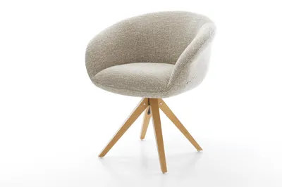Produktbild von DELIFE Drehstuhl Vinka-Flex mit Armlehnen Webstoff Soft Beige Holzgestell kantig Natur 360° drehbar Taschenfederkern