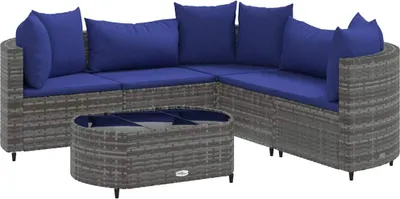 Produktbild von vidaXL 6-tlg. Garten-Sofagarnitur mit Kissen Grau Poly Rattan