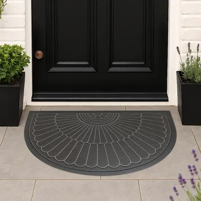 Produktbild von Fußmatte halbrund Tivoli 60x90 cm Grau – für Innen & Außen, rutschfest, modernes 3D-Design, leicht zu reinigen, Schmutzfangmatte für die Haustür