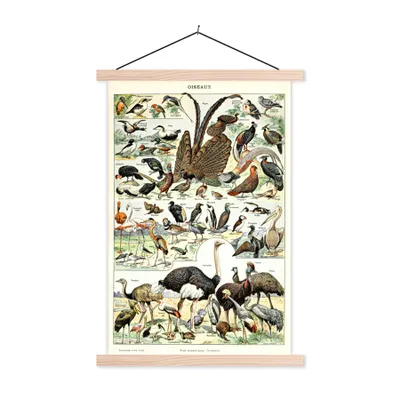 Produktbild von MuchoWow® Textilposter Vogel - Natur - Tiere - Vintage - Kunstwerk 40x60 cm mit holzfarbenen Rahmen - Poster