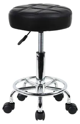 Immagine prodotto di Sgabello da bar girevole - Regolabile 49-64 cm - Pelle finta - Nero - Per salone di parrucchiere e ufficio