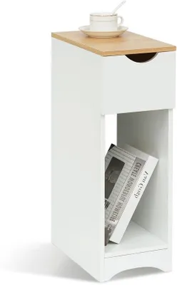 Productafbeelding van Unyqoos® Witte, compacte nachtkastje, 20 x 60 x 35 cm, gemaakt van spaanplaat met melaminecoating, met een lade en een open vak – veelzijdig bijzetmeubel