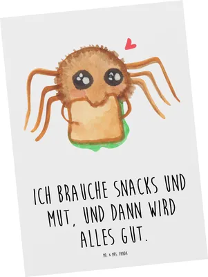 Produktbild von Mr. & Mrs. Panda Postkarte Spinne Agathe Sandwich - Weiß - Geschenk, Hungrig, Fotokarte, Lebensfreude, einzelkarte, bildkarte, Glück, Mut, Postkarten, Grußkarte, Hunger
