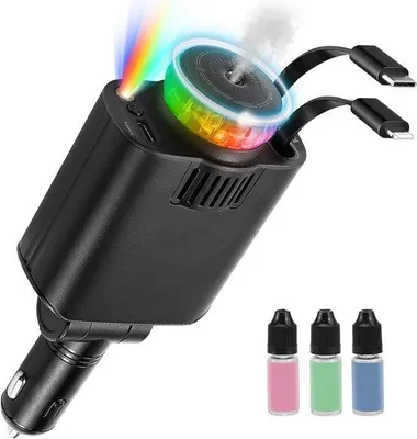 Produktbild von Autoladegerät 5-in-1 - USB-C - mit ausziehbaren Kabeln - für schnelles Aufladen mehrerer Geräte