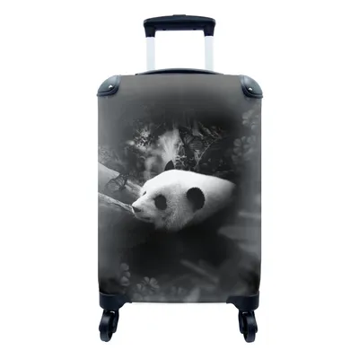 Produktbild von MuchoWow® Koffer Handgepäck Trolley Rollkoffer Kleine Reisekoffer mit 4 Rollen - Panda mit Schmetterlingen im Dschungel - schwarz und weiß - Cabin Size < 55x40x23 cm & 55x40x20 cm - Fotokoffer - Kabinenkoffer - Boardgepäck - Reise-Box - Reisekoffer - Reisegepäck - Koffer mit Bild - Trolley für Kinder