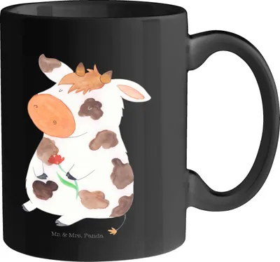 Produktbild von Mr. & Mrs. Panda haferl Kuh - Schwarz - Geschenk, Bauernhof, Tasse, Pott, cappuccinotasse, Kaffeetasse, Milch, Becher, Magie, Spruch, Kühe, Hof, milchkaffeetasse