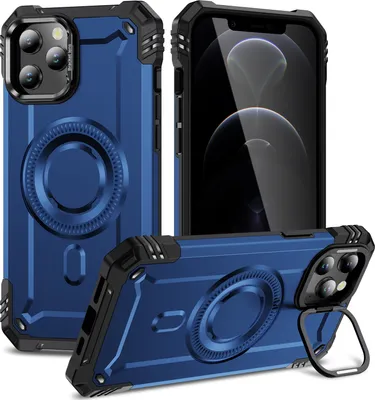 Produktbild von Magnetisch Hülle für iPhone 12 Pro Max, Heavy Duty Militärischer Stoßfest Handyhülle Kamera-Ringständer Blau