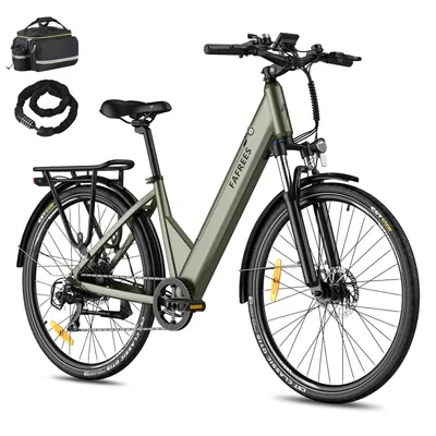 Produktbild von City E-Bike 27,5 Zoll Rostfreie Aluminiumlegierung 36 V 15 Ah 540 Wh bis zu 90 - 110 km, Wasserdicht IP54, Elektrofahrrad 7 Gang, Grün