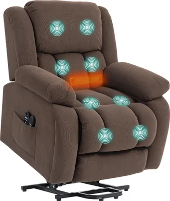 Image de HOMCOM Fauteuil releveur électrique avec fonction massage et chauffage, fauteuil relax électrique avec dossier inclinable, ports USB, télécommande, repose-pied et poche latérale, marron