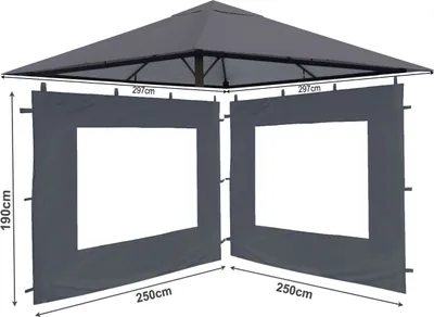 Produktbild von Set Ersatzdach und 2 Seitenteile  für Garten Pavillon 3x3m Grau RAL 7012 Antik Pavillondach Ersatzbezug Seitenwand