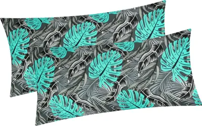 Produktbild von Baumwoll Renforcé Kissenbezug - 2er Set in 40x80cm - Blätter in Grau, Schwarz und Türkis - Kopfkissen-Bezug, Kissenhülle, Dekokissenbezug aus 100% Baumwolle (KY-630/1-40x80)