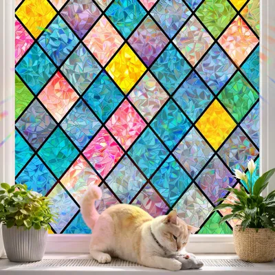 Productafbeelding van Raamfolie - Privacyfolie met een 3D-regenboogeffect - Lichtdoorlatende zelfklevende folie voor glasoppervlakken - 44,5 x 120 cm