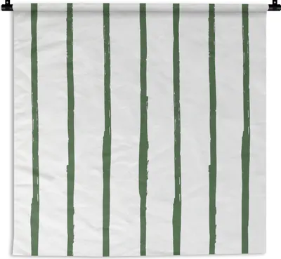 Produktbild von MuchoWow® Wandteppich Wandbehang Streifen - Abstrakt - Grün - Weiß 90x90 cm Tapisserie Dekoration Wandtuch - Wandaufhänger