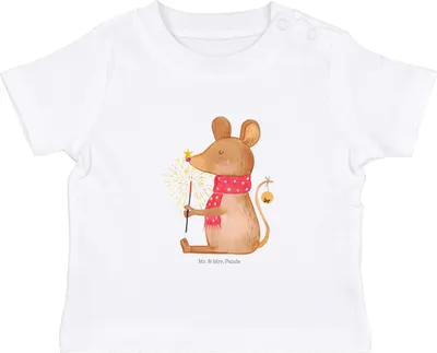 Produktbild von Mr. & Mrs. Panda  T-Shirt Maus Weihnachten 12. - 18. Monat - Weiß - Geschenk, Baby Kurzarmshirt, Weihnachtsgruß, Kleinkind Shirt, Top, Frohe, Weihnachtsmotiv, Kinder