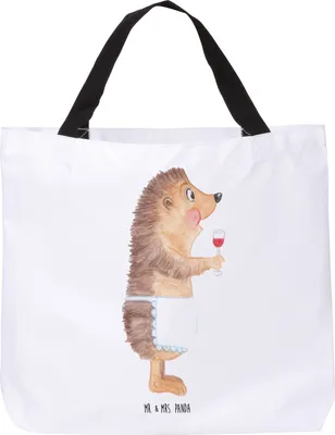 Produktbild von Mr. & Mrs. Panda Reisetasche Igel Wein - Weiß - Geschenk, trinken, Weinglas, Rotwein, Tote Bag, Spruch, Strandtasche, Schultasche, Einkaufstasche, Tasche, Gute Laune