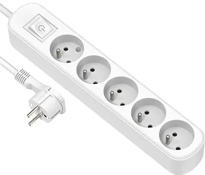 Zdjęcie produktu dla Electraline 32042, listwa zasilająca 5-gniazdowa z przełącznikiem/gniazdkiem płaskim, 1,5 m, biała