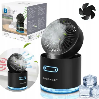 Obrázok produktu pre Skladací mini ventilátor Aigostar s funkciou chladnej hmly, stolný ventilátor s 3 rýchlosťami a 7 farbami nočného osvetlenia, USB zvlhčovač vzduchu, stolný ventilátor, vhodný do kancelárie, domácnosti aj na vonkajšie použitie