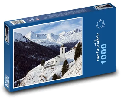 Obrázek produktu pro Puzzle 1000 Zimní krajina - zasněžené hory, kostel - martinpuzzle