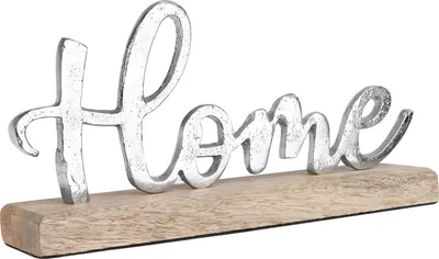 Produktbild von com-four® Deko Aufsteller "Home" - Schriftzug aus Metall auf Mangoholz-Sockel