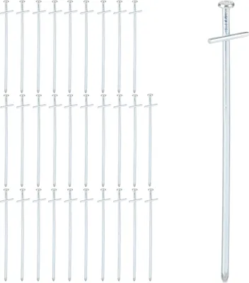 Image de Piquets de tente Relaxdays pour sols rocheux, lot de 30, ancrages anti-tempête pour camping, tentes et auvents, piquets pour sols durs, acier, 23 cm, argent