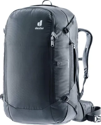 A black Deuter backpack is shown against a white background.