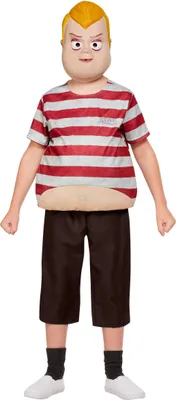 A child wearing a Pugsley Addams costume.