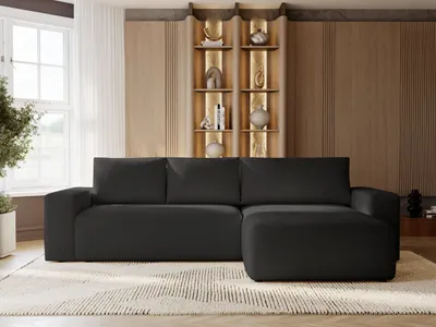 Produktbild von GrainGold Ecksofa L-Form Tazones Rechts - Ecksofa mit Schlaffunktion, Bettkasten - Moderne Ecksofa, Wohnzimmer Sofa - Eckcouch Schwarz (Komodo 23)